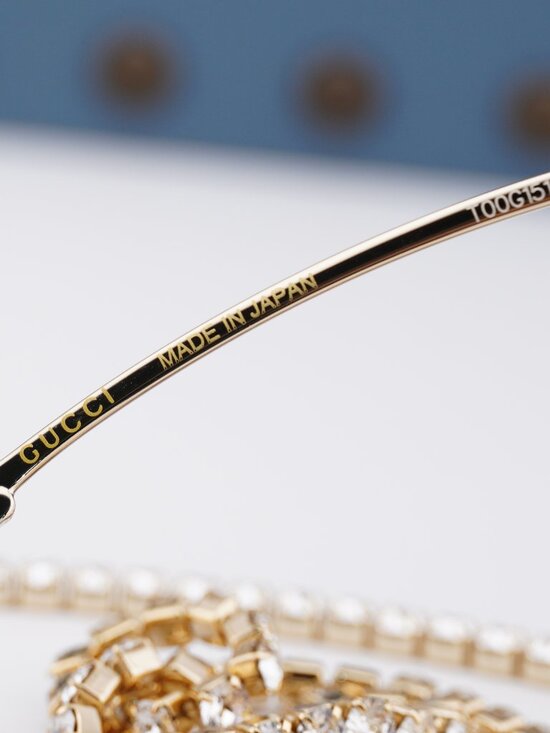 Gucci GG1569S 002 Cat Eye Sunglasses - Gold with White Stone / Brown